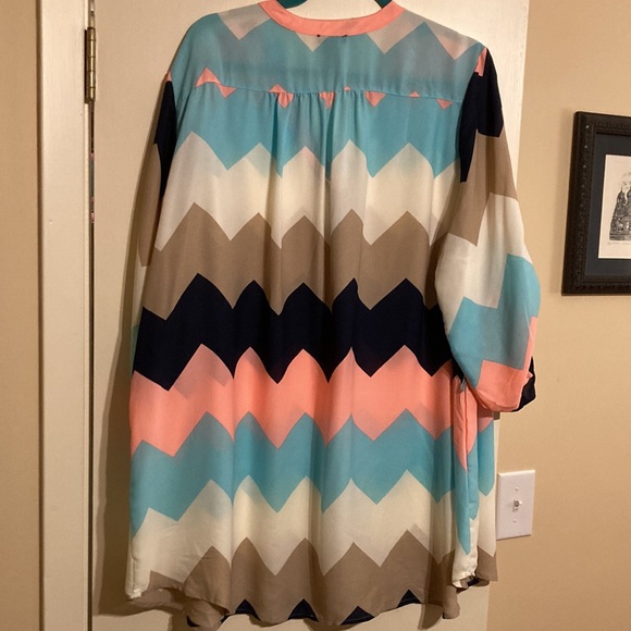 Rue chevron with buttons shirt - cream navy tan light coral light blue - Picture 5 of 5